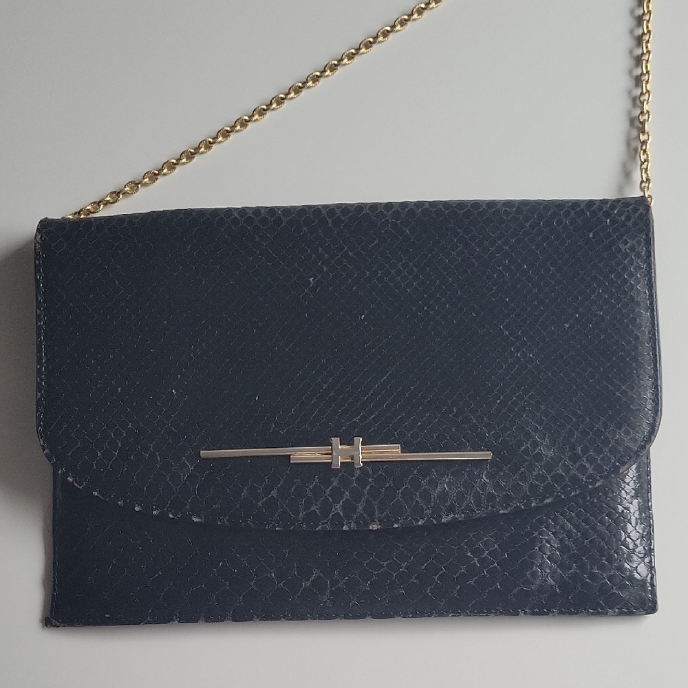 VINTAGE Elegant Black Snake Print Clutch Purse